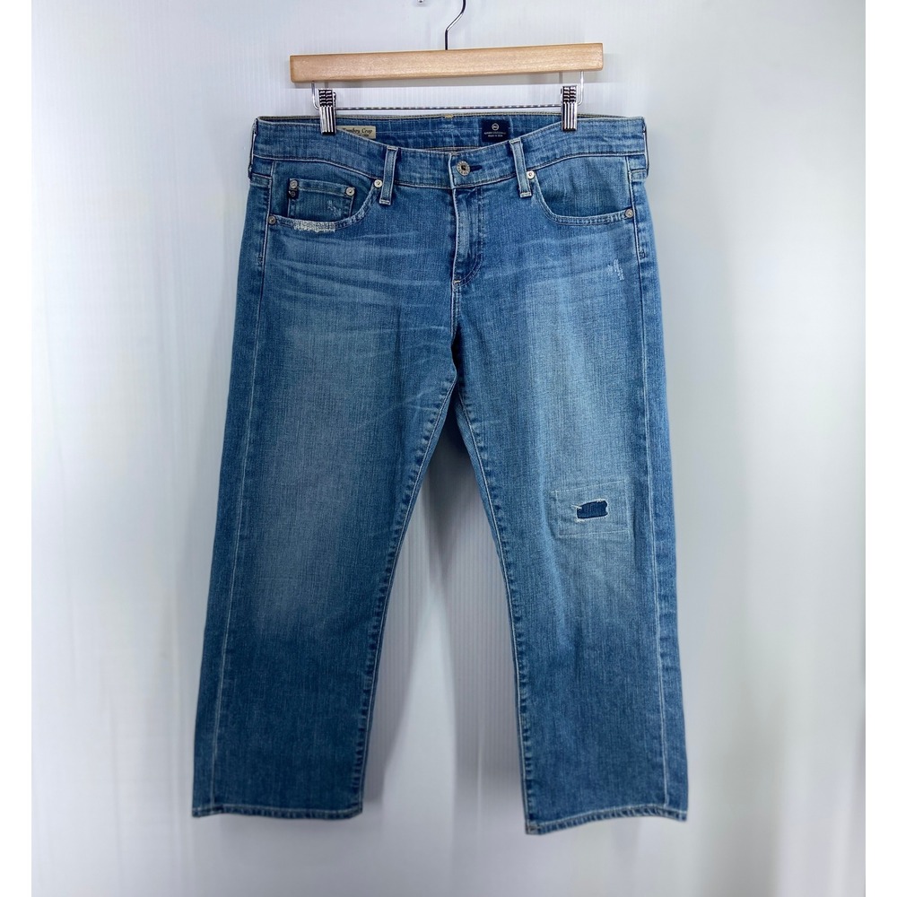 AG Adriano Goldschmied Tomboy Crop Relaxed Straight Blue Denim Jeans Women 32